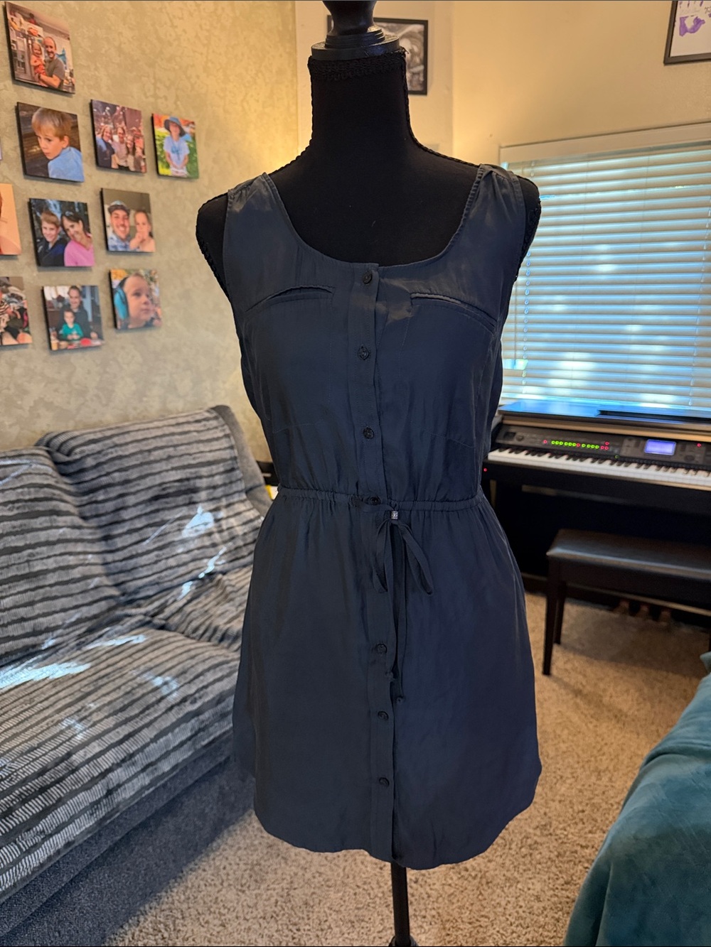 American Eagle XS Sleeveless Button-Front Navy Shirt Dress